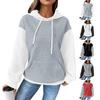 Damesmode Losse Hoodie Pullover Lange Mouw Kleurblok Ruitjes Sweatshirt Trekkoord Schouderband Zak Top