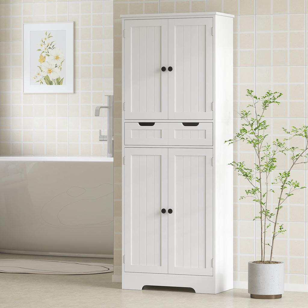 Tall Bathroom Cabinet, Freestanding Bathroom Storage Cabinet with Drawer, Shelves and Doors, 60 x 30 x 160 cm, White