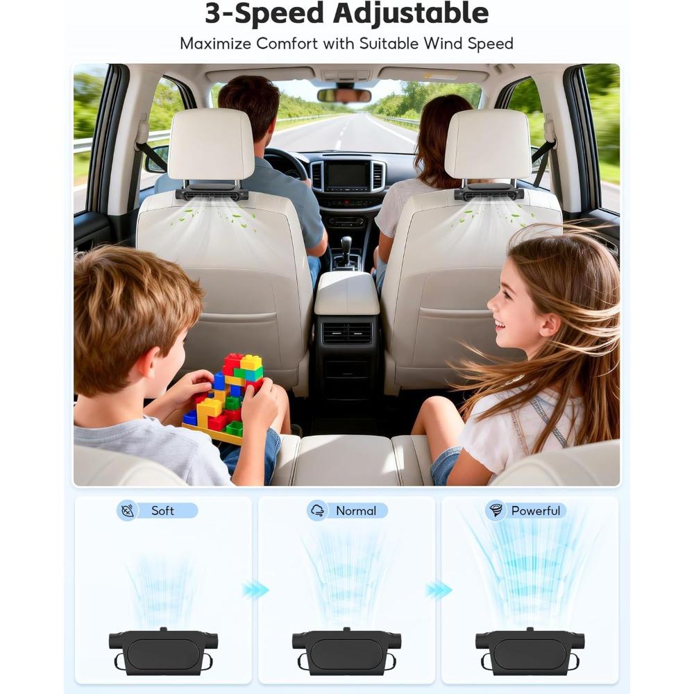 New Upgraded Car Seat Back Fan, Dual Airflow Bladeless Cooling Fan For Baby Rear Facing, 3-speed Quiet USB Backseat Headrest Fan
