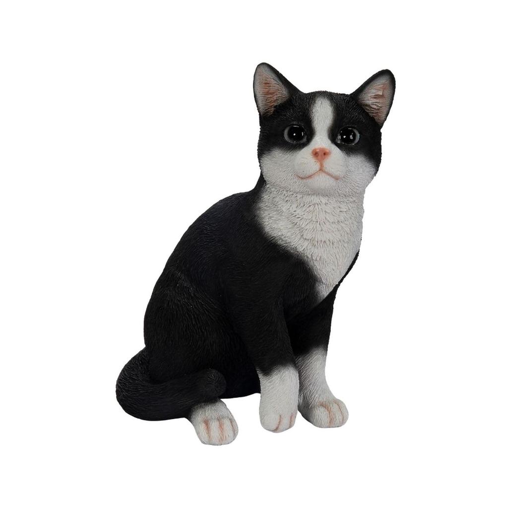 Ubia Sitting Black and White Cat with Tabby x x Garden Hair, 18.7 12.5 22.5 cm, Figurine, Ornament, Animal, Decor, Cat, H15132-3