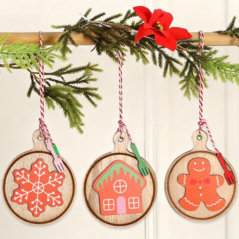 Handcrafted Wooden Holiday Cookie Decorations Safe For Kids Pet Nontoxic Paint Efficient Christmas Ornament