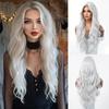 Parrucca Sintetica Lunga Riccia Ondulata Media Larga Colore Bianco Argento Moda Elegante Bianco Puro Parrucca Imitazione Parrucca da Donna
