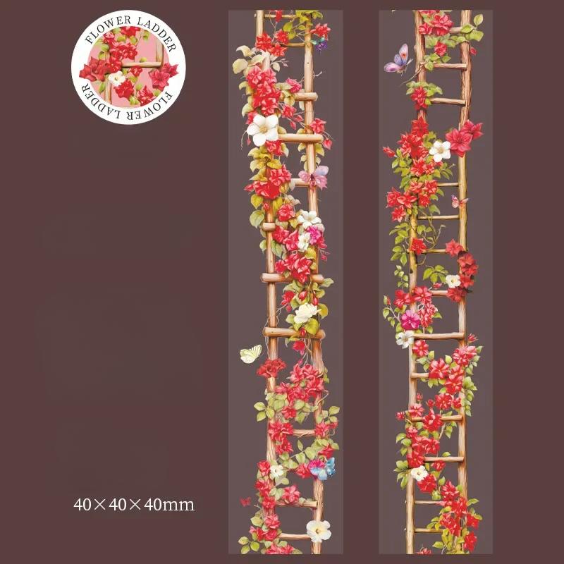 1 Rolle Blütendekorative Klebstoffe Scrapbook-Aufkleber PET-Bänder Leiter Pfirsich Leiter Blume Handbuch Bodenbildung DIY 40mm * 2m