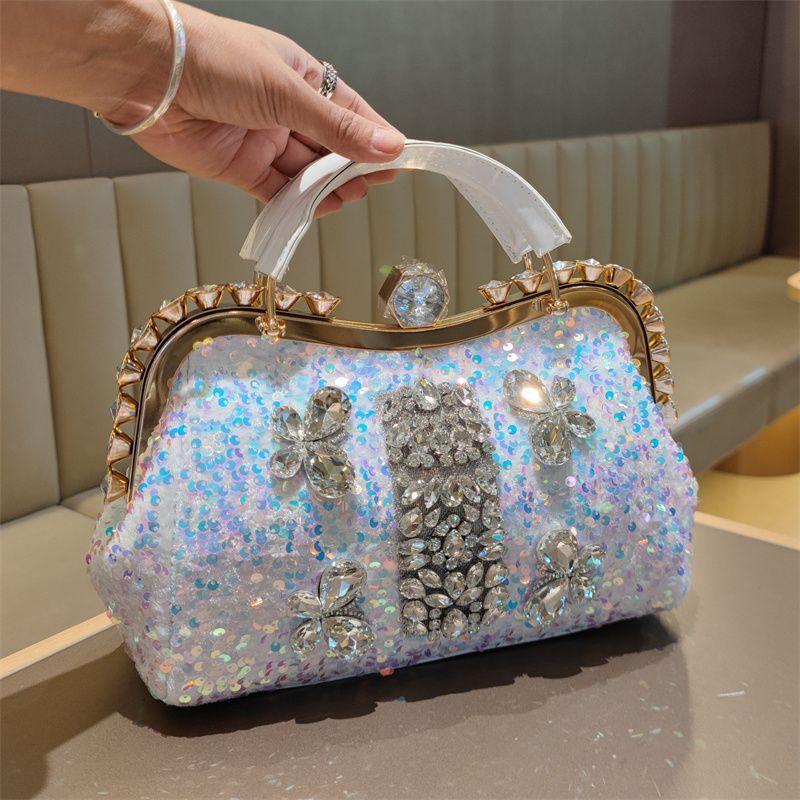 Fashionable Large Capacity Single Shoulder Crossbody Sequin Studded Diamond Handbag