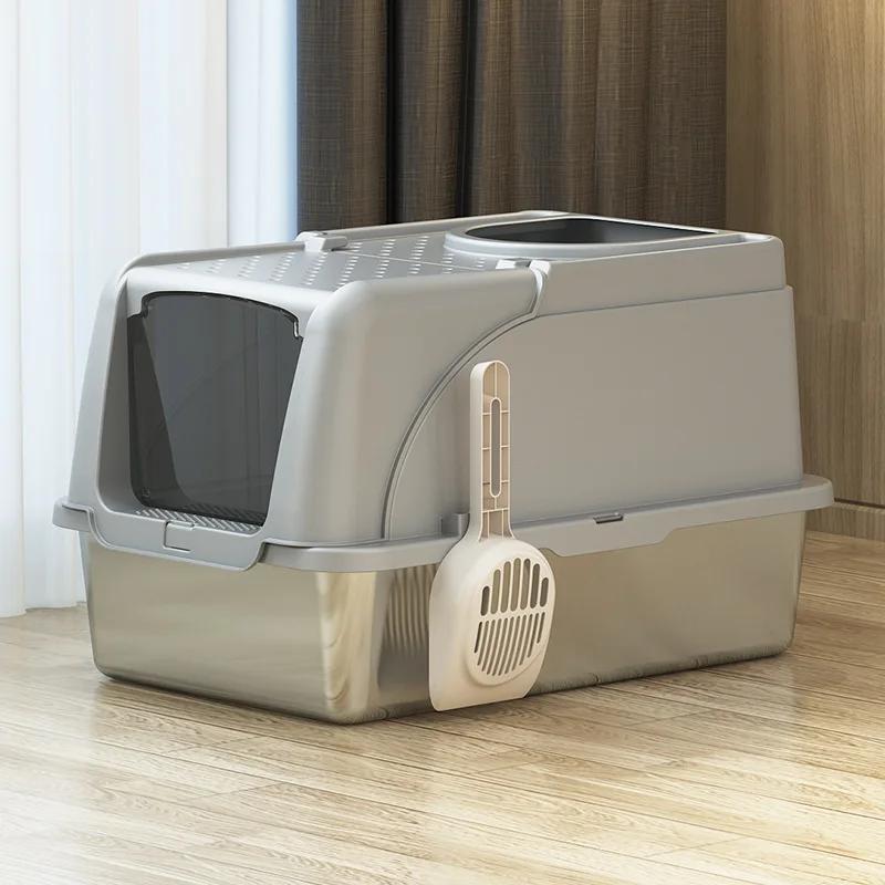 Stainless Steel Cats Toilet Fully Enclosed Easy Clean Large Space Cat Litter Box Leak Proof Cat Litters Pet Supplies Products