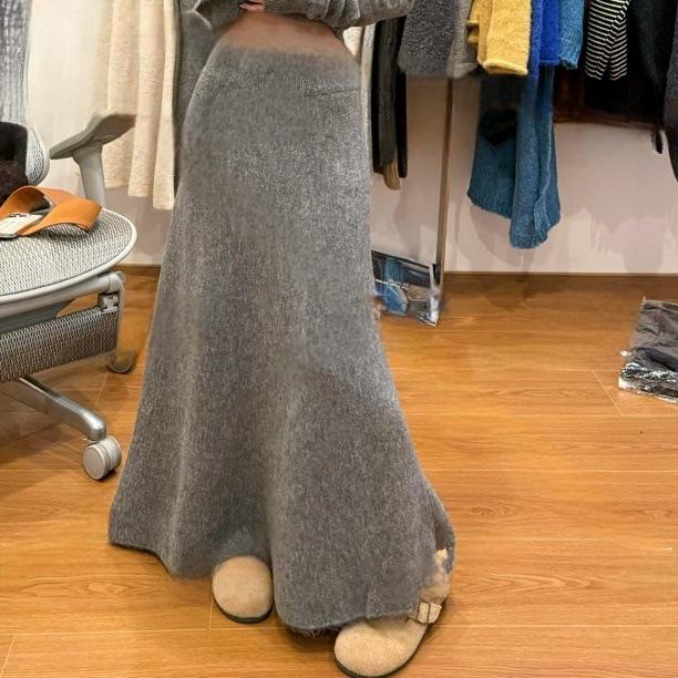 Elegant Thick Knit A-Line Fishtail Midi Skirt for Women - Autumn/Winter Trend