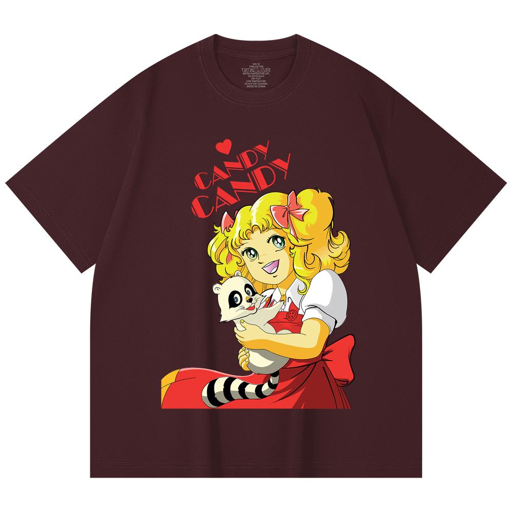 

230 Gsm 100% Cotton Candy Candy V1 Print Unisex Heavy Cotton T Shirt 2XL вина червоного кольору