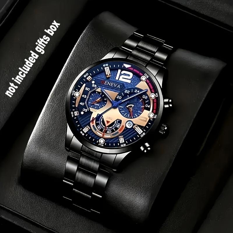 Men's Quartz Watch with Luminous Pointer, Steel Band, and Calendar Function