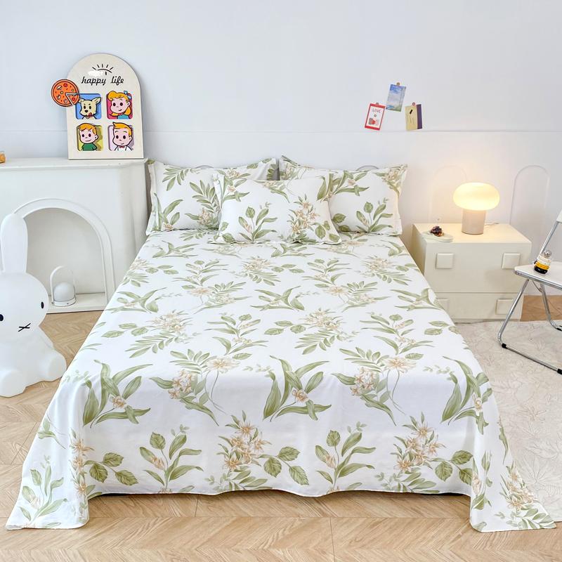 White Tulip Flower Flat Sheet Cotton Cartoon Bunny Blue Bed Sheet Set for Boys Girls Lovely Floral Rabbit Botanical Bed Cover