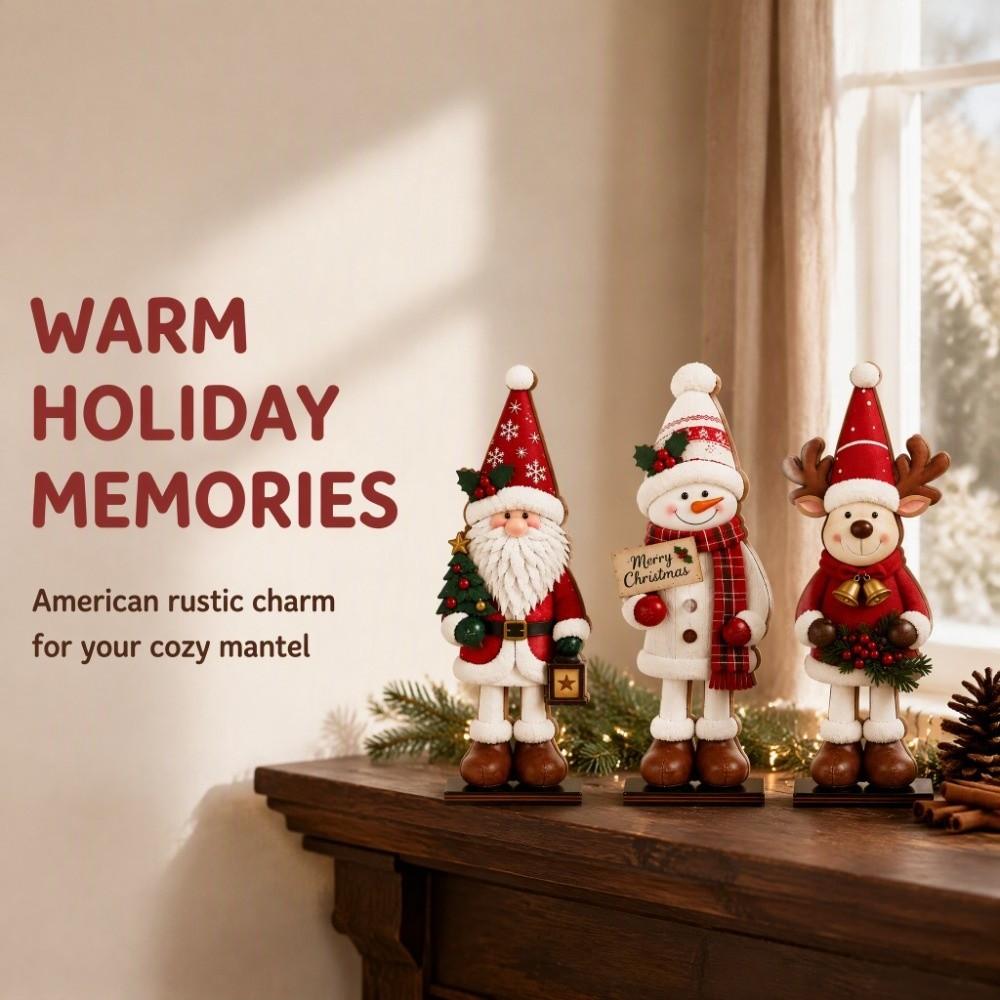 3Pcs Vintage Santa Snowman Reindeer Figurines Set Christmas Table Plaques  Festive Atmosphere