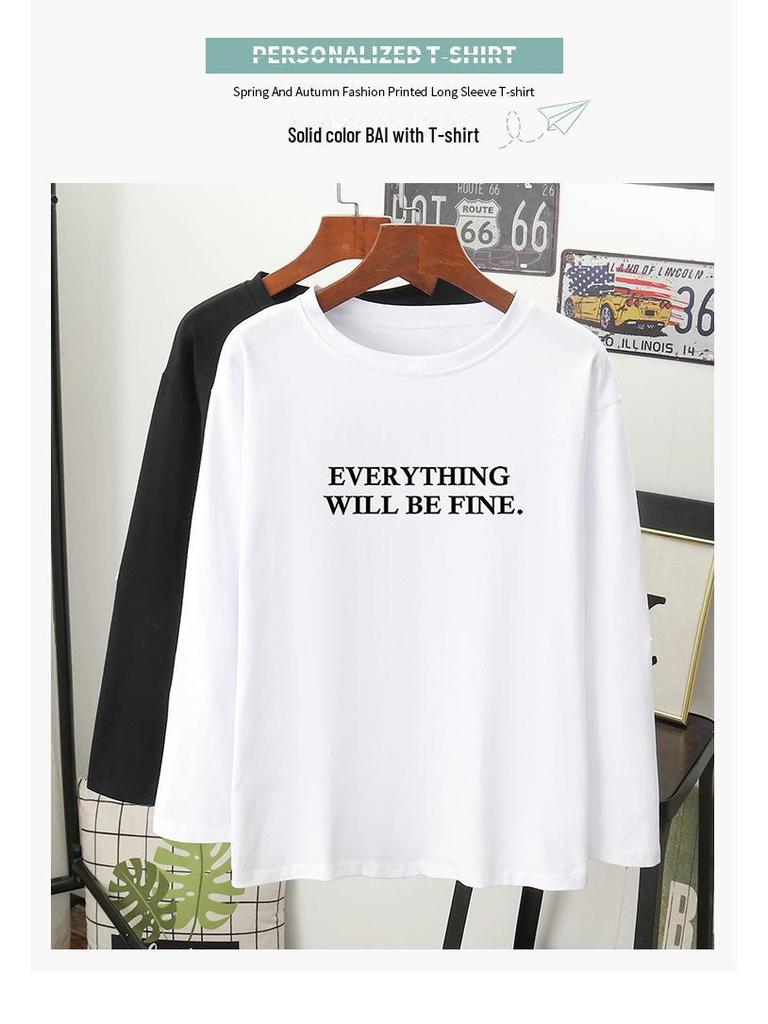 T-shirt ample à manches longues en pur coton pour femme - Nouveau pour Printemps/Automne 2024, Design amincissant couvrant le ventre