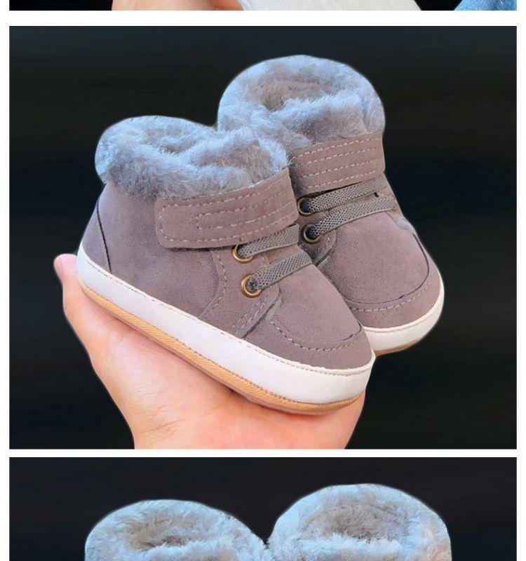 Baby High-Top Yellow Walking Shoes - Thick Plush Cotton, Non-Slip Soft Sole, Warm Boots for Boys (0-1 Year)