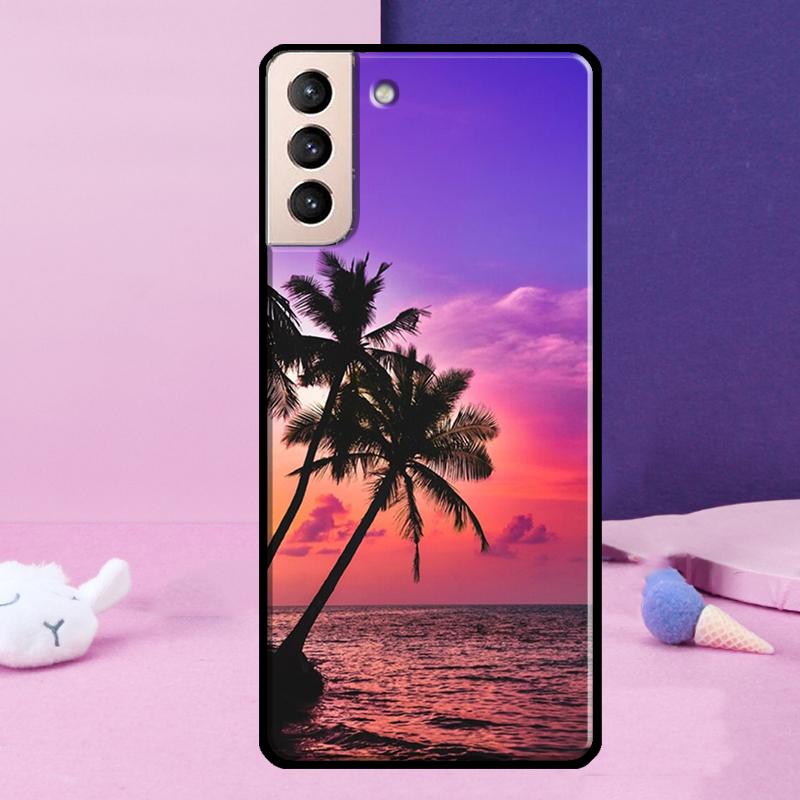 Summer Beach Sunset Palm Tree Phone Case For Samsung Galaxy S25 Ultra S24 S23 Ultra S9 S10 S20 S21 S22 Plus S24 FE Cover