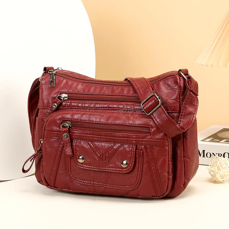 Muttertasche Damen Weiche Leder Umhängetasche Mehrfachfächer Vintage Große Kapazität Umhängetasche