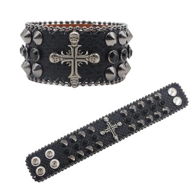 American Rhinestone Rivet Bracelet, Cross Decorated Punk Gothic Personalized Jewelry