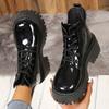 Fashion Chunky Platform Ankle Boots for Women Fashion Thick Bottom Non Slip Combat Booties Woman Black Patent Leather Punk Botas Mujer