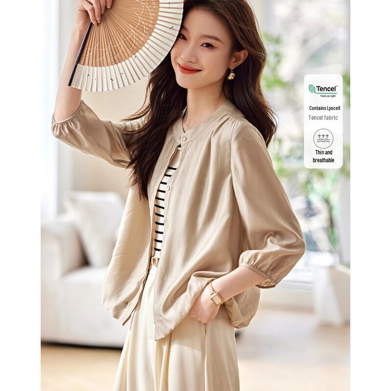 Women s Tencel Sun-Protective French Style Shirt Cardigan 2XL