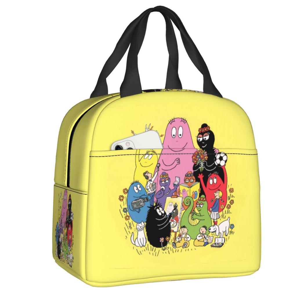 Custom Barbapapa Insulated Lunch Bag for Women Leakproof Cartoon Animated Film Cooler Thermal Bento Box Office Picnic Travel