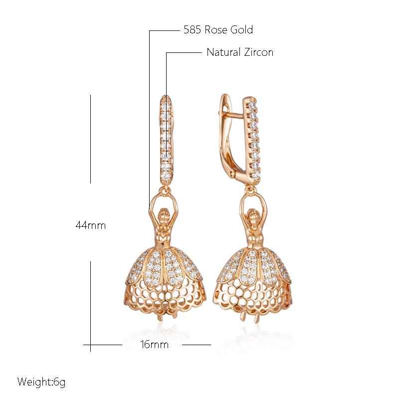 Romantic Ballet Long Dangle Earrings Fashion  Rose Gold Color With Natural Zircon Accessories Women Daily Jewelry
