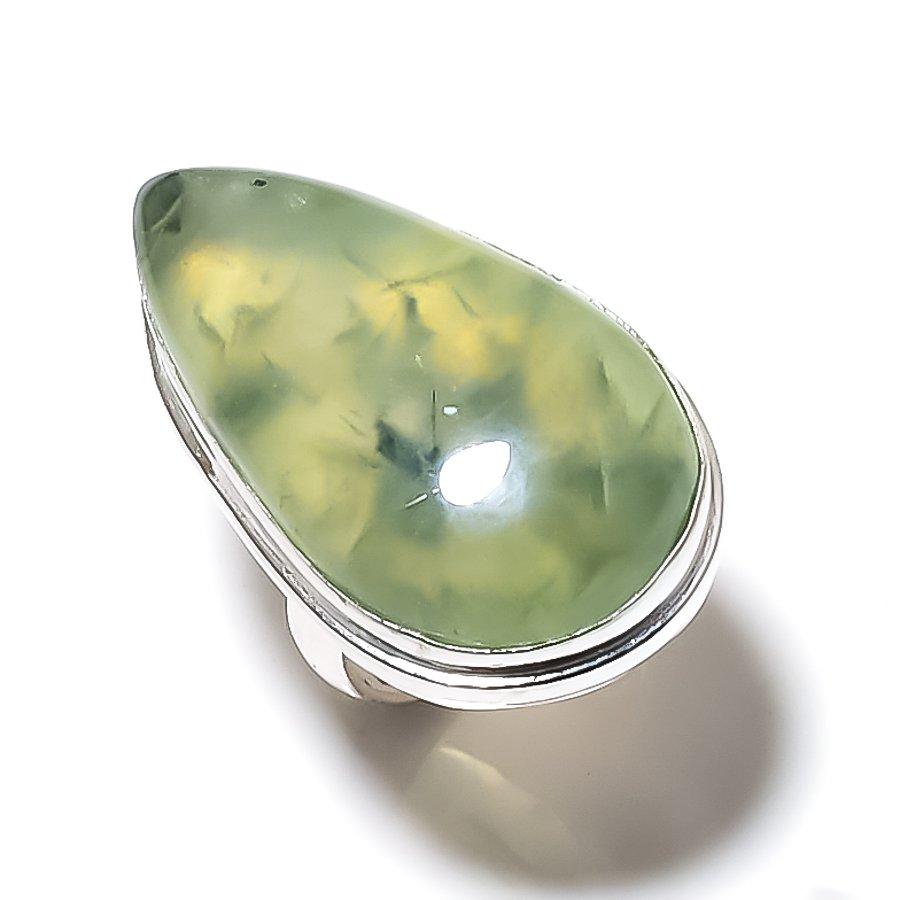 Prehnite Gemstone Handmade 925 Sterling Silver Jewelry Ring Size 7.5 R1W32