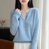 2026 Autumn Winter Women's V-Neck Long Sleeve Knit Wool Sweater, Loose Fit, Plus Size