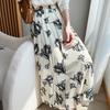 Satin Rose Skirt Summer New Style Loose Hip Cover Big Long Skirt High Waist A-line Skirt