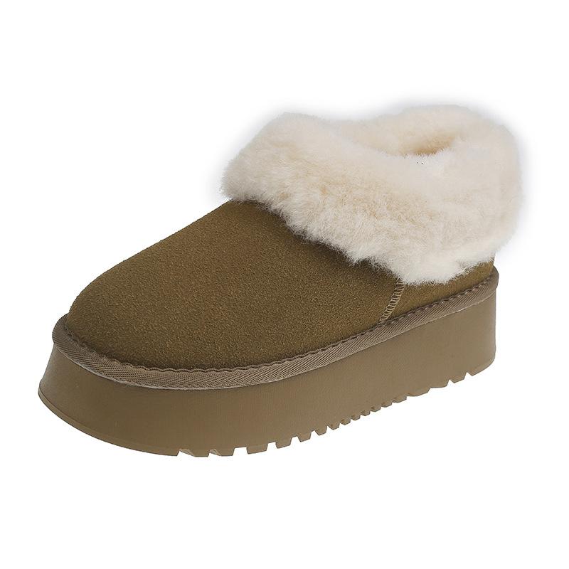 Women's Plush Mouth Large Size Thick Bottom Heightening Winter Warm Fur One Snow Boots Padded Lined Ankle Boots Non-slip Hiking Sneakers Cotton Boots