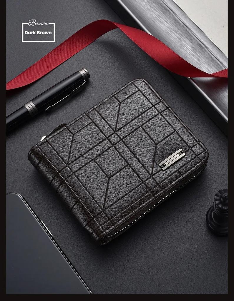 Herren Geldbörse Schwarz PU Leder Mehrere Fächer Lässig Große Kapazität Münzfach Herren Kartenhalter Geldbörse Multifunktionale Tasche Geschenke für Männer