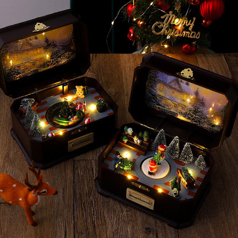 High-quality Christmas Party Decorations LED Night Lights Wooden Crafts Music Boxes Christmas Tabletop Ornament Holiday Supplies