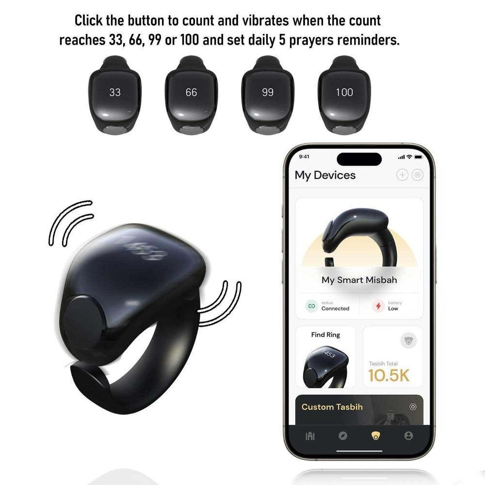 Adjustable Tasbih Counter Zikr Rings Waterproof 3 Size(18/20/22mm) Tasbih Zikr Smart Ring APP Support Muslims Finger Counter