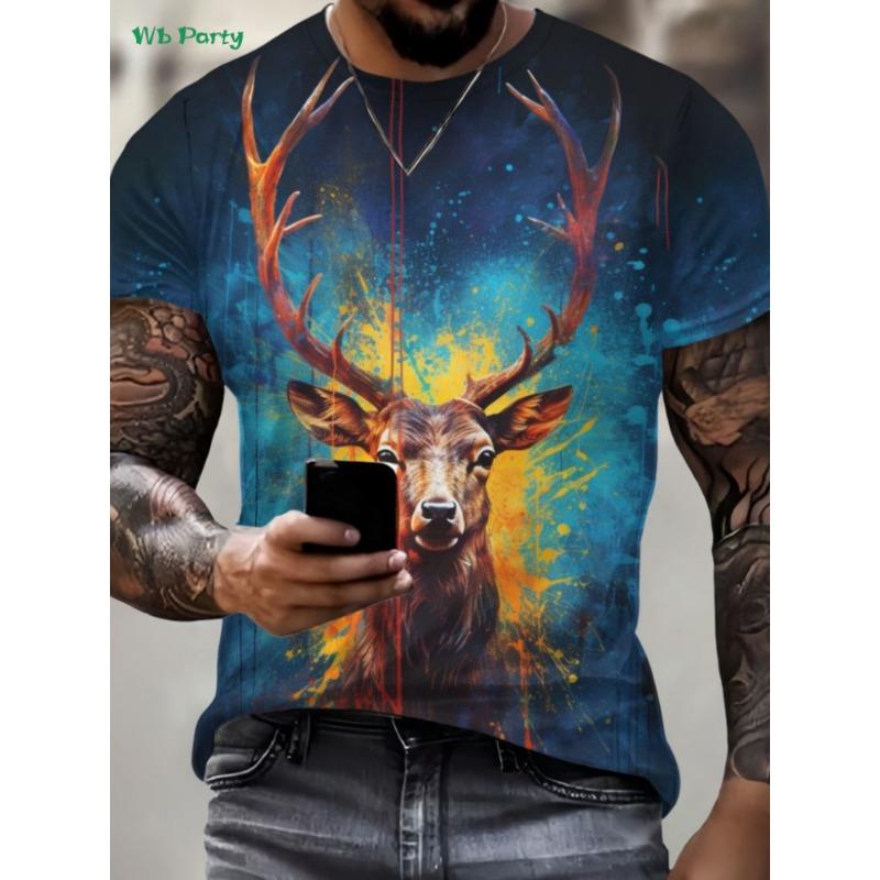 Lustiges 3D-Tier Herren-T-Shirt Sommer Street Herren Kurzarm-T-Shirt Rundhals Herren-T-Shirt Vielseitige Übergroße Herrenbekleidung