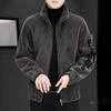 Men's Embroidered Lambswool Stand-Up Collar Coat for Autumn/Winter