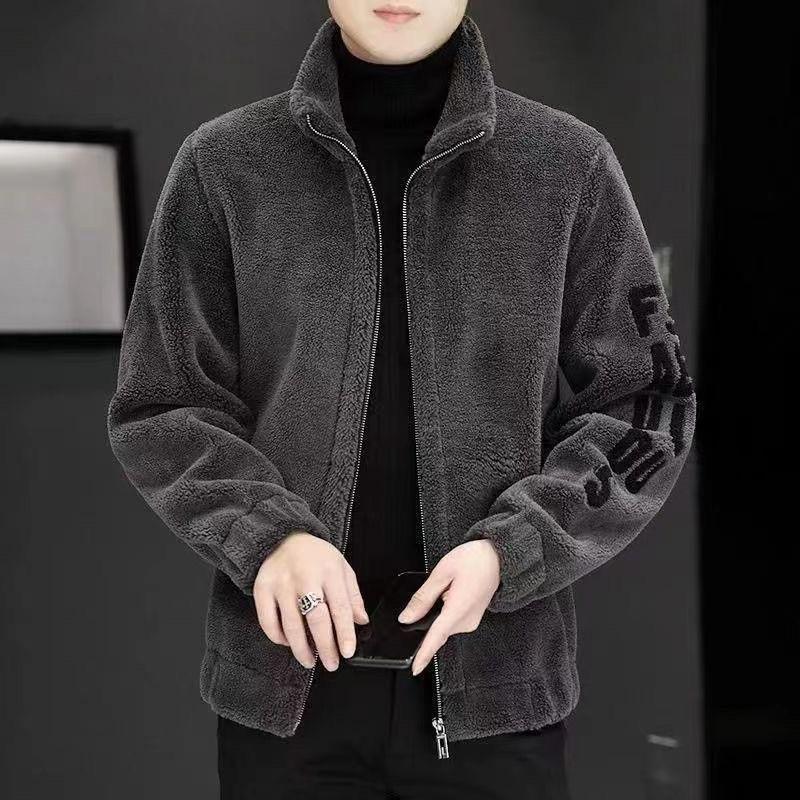 Men's Embroidered Lambswool Stand-Up Collar Coat for Autumn/Winter