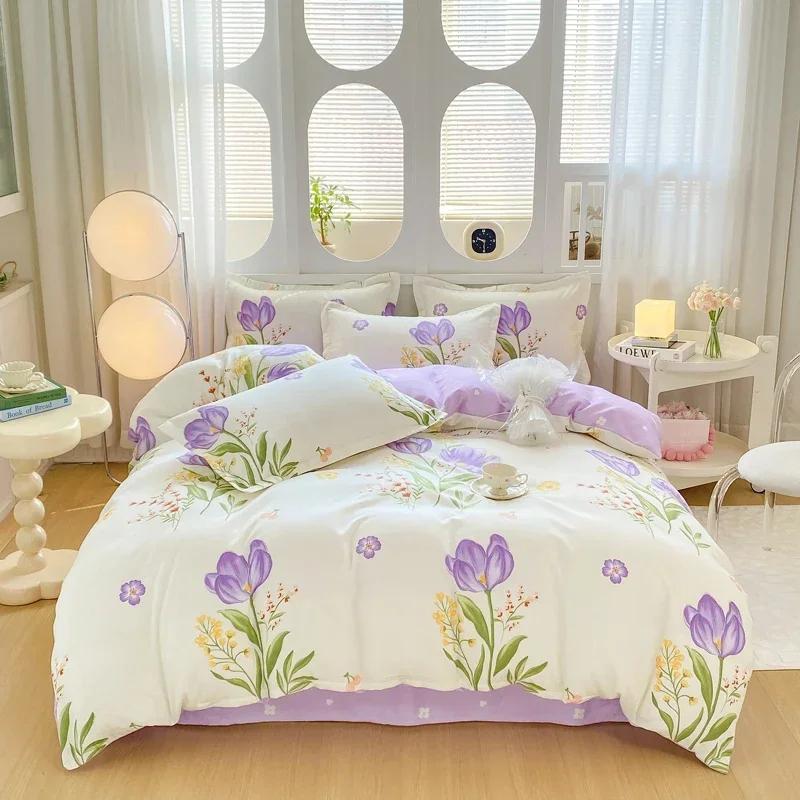Botanisk Blomstret Dynetrekk Mykt Reversibelt Blomster Dundyne Trekk 4 stk Sengetøy Sett(1 Dynetrekk+1 Laken+2 Putetrekk)