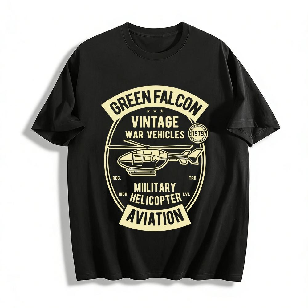 

Green Falcon Vintage Military Helicopter War Vehicle Graphic Tee Pure cotton T-shirt 6XL