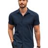 Popular Men's Button Slim Fit Fashionable Short Sleeved Polyester Fiber Shirt Summer Business Casual Shirt