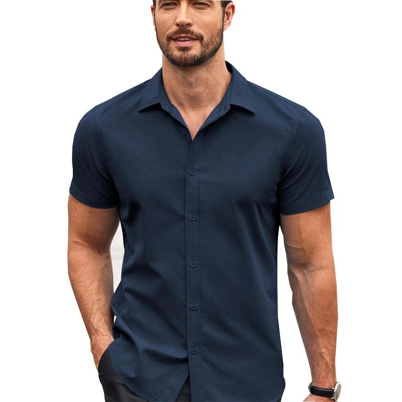 Popular Men's Button Slim Fit Fashionable Short Sleeved Polyester Fiber Shirt Summer Business Casual Shirt