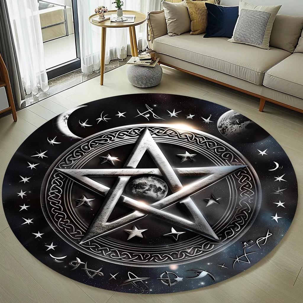 Crescent Stars Moon Rug Round Carpet Non-Slip Floor Mat for Living Room Bedroom Circle Rugs Machine Washable Round Carpet Decor