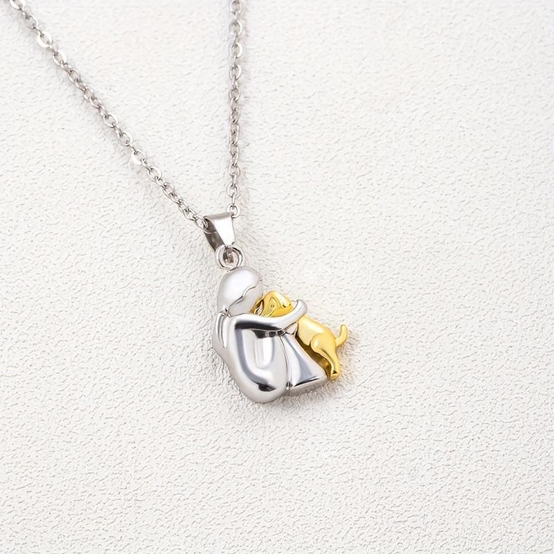 New Alloy Cute Two Tone Color Girl Hug Dog Necklace Fashion Women and Pet Pendant Jewelry Accessories