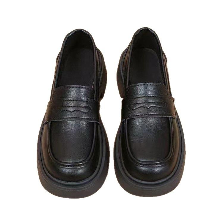 Nieuwe dikke zolen herfst verhogende Britse stijl zwarte kleine leren schoenen leren enkele schoenen