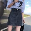 IELGY Denim Skirt Female Thin A-line Ins High Waist Bag Hip Skirt