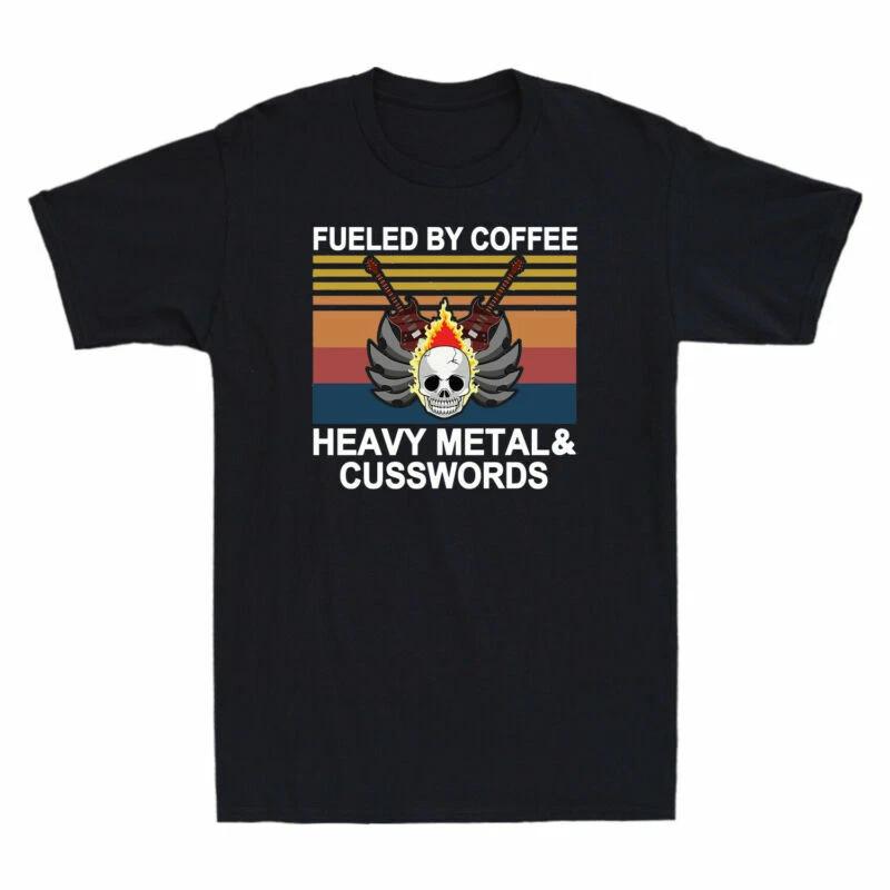 Fueled by Coffee Heavy Metal And Cuss Words Skull Guitar Vintage Men s T-Shirt XS