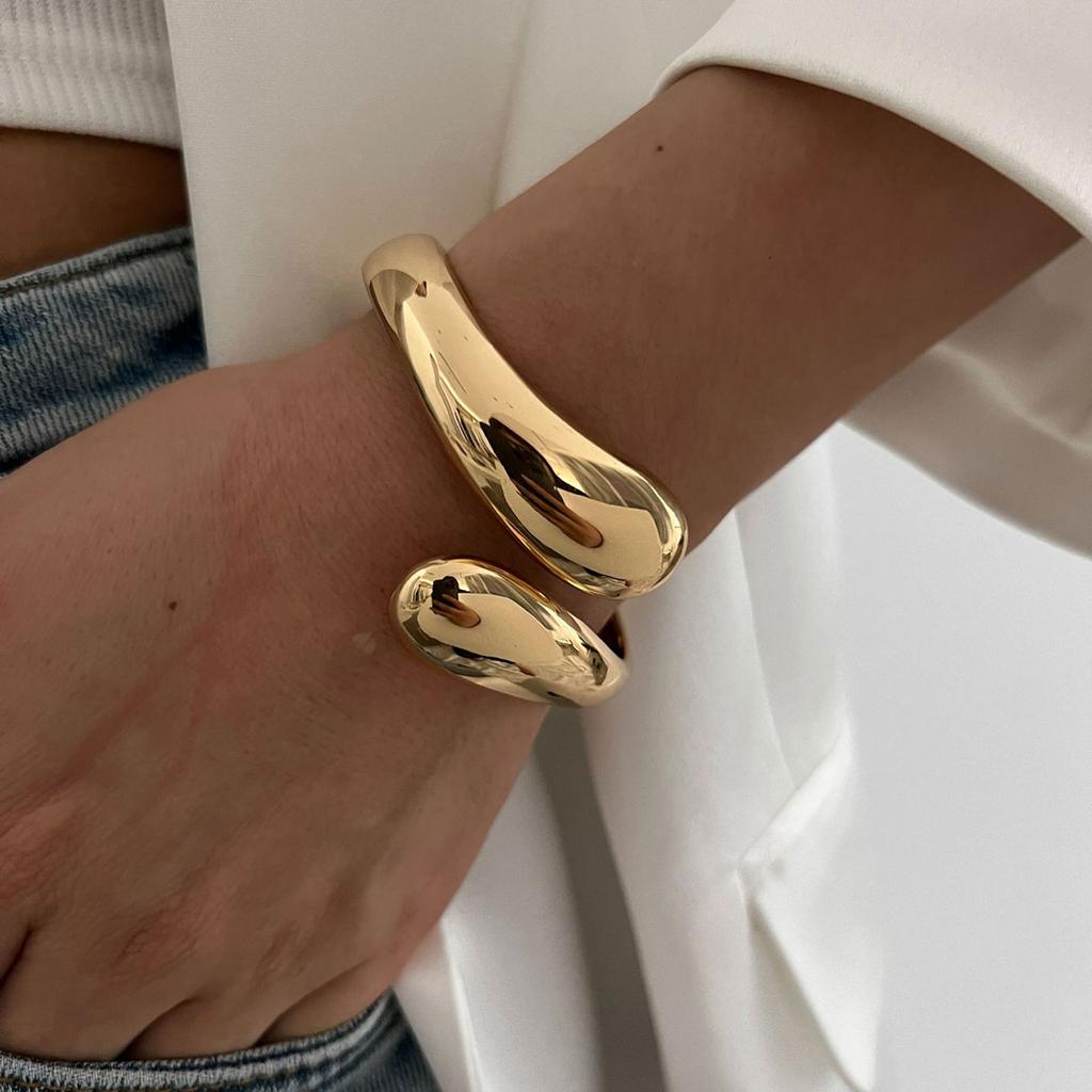 Irregular Water Drop Metal Wide Spring Bangles Vintage Geometric Punk Bangle Bracelets For Women  Statement Jewelry