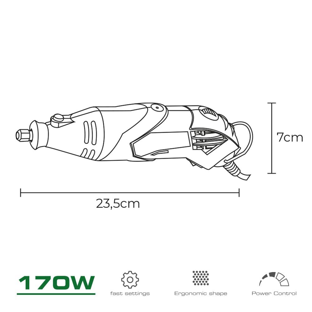 Herramienta Multiusos Rotativa 170W + 41 TIPOS de Accesorio (190 Piezas en TOTAL) 23,5x7cm KOMA TOOLS