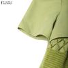 ZANZEA Elegant Women V Neck Short Sleeve Front Lace Crochet  Splicing Casual Long Dress Nonelastic