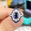 Huitan Special-interested Design Women's Rings with Blue Cubic Zirconia Handmade Enamel Ring Chic Accessories for Party Jewelry