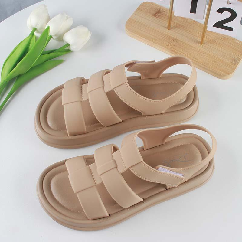 

Heli Shark Модные женские летние уличные сандалии с полым верхом и однотонной подошвой, плоские пляжные сандалии, повседневная женская обувь на липучке 40