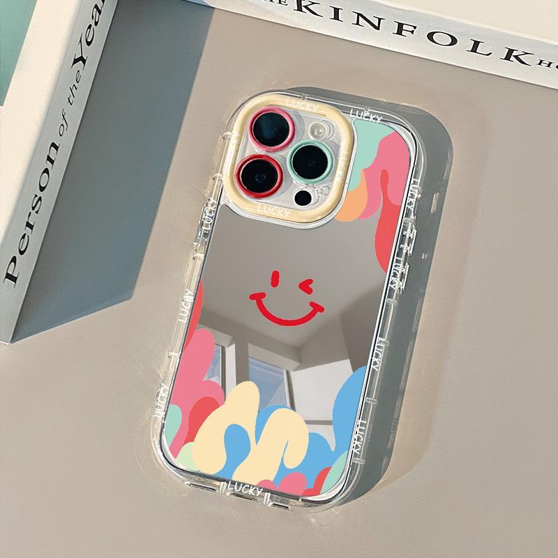 Colorful Smiling Man for Apple 16 Phone Case Mirror Cream 11pro Mirror Protective Cover Cartoon for Vivo