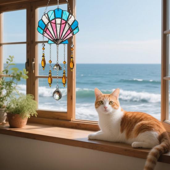 Sea Animal Sun Catcher Coastal Hanging Decoration Conch Starfish Seahorse Suncatcher for Home Windows Balcony Decor