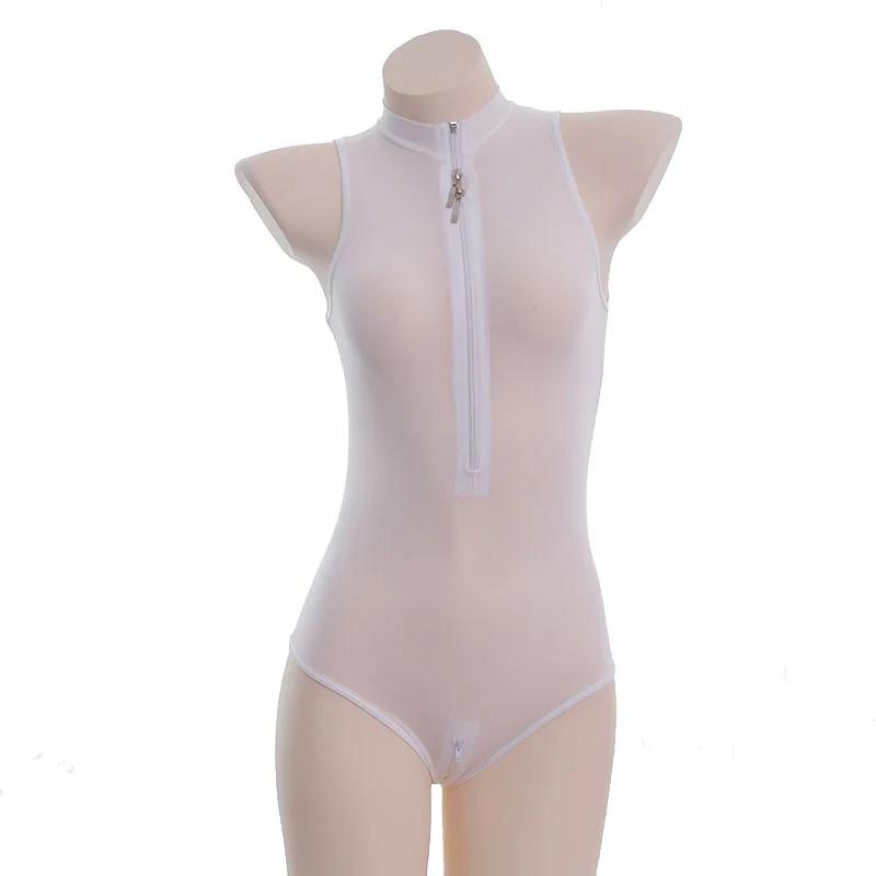 Anime Sexy One-Piece Jumpsuits Cosplay Costume Bikini Sukumizu Swimsuit Zipper Open Boobs Crotch Thin Women Bodysuit